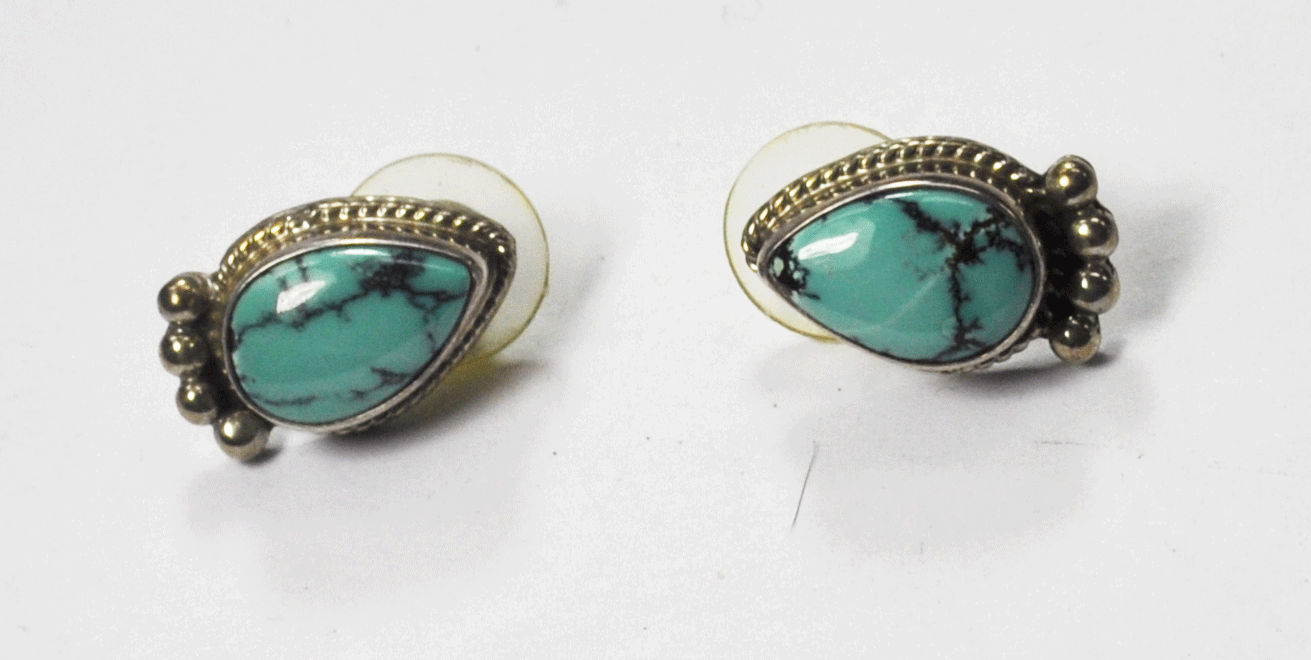 Sterling Silver 4 Dot Turquoise Teardrop Earrings 19mm x 12mm