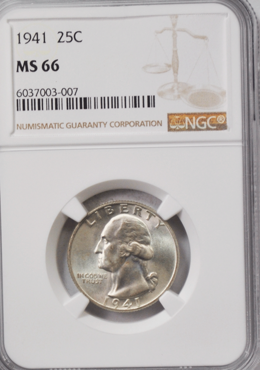 1941 25c Washington Silver Quarter Dollar NGC MS66 Brilliant Uncirculated