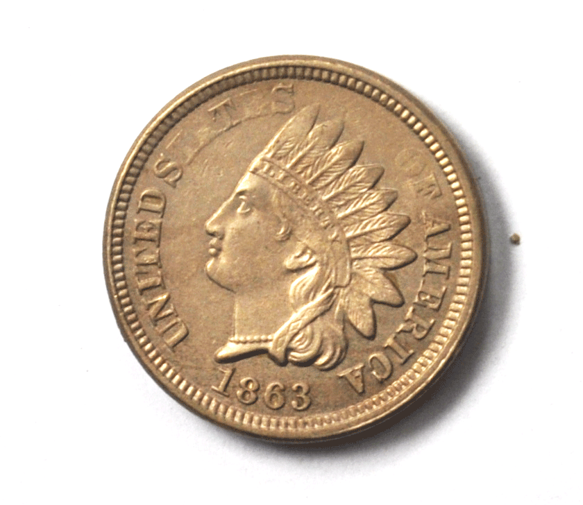 1863 1c Indian Head Penny One Cent Copper Rare Uncirculated