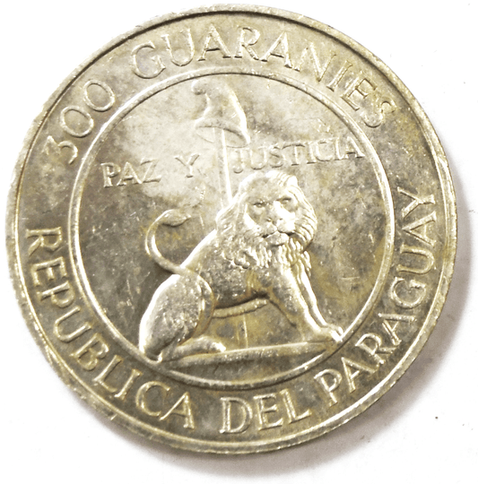 1968 Paraguay 300 Guaranies Silver Coin  KM# 29 Stroessner AU-Unc