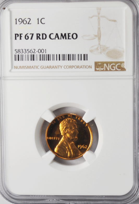 1962 1c Proof Lincoln Memorial Cent One Penny NGC PF67 RD Cameo