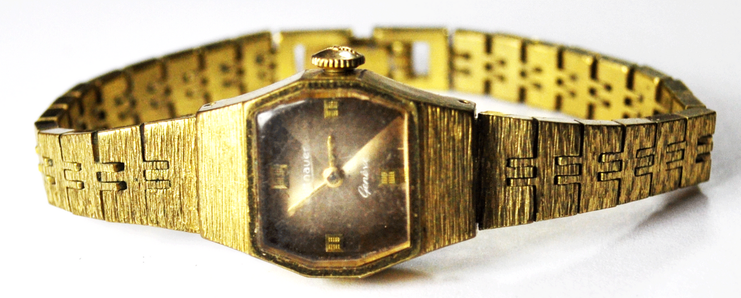 Vintage Wittnauer 2005 5k Metallic Brown Dial Wristwatch Gold Tone 18mm NR