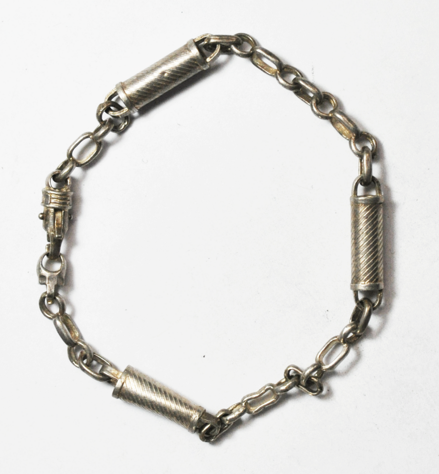 Sterling Silver CAL Spiral Striped Tube Link 6mm Bracelet 8-1/2"  14.5g