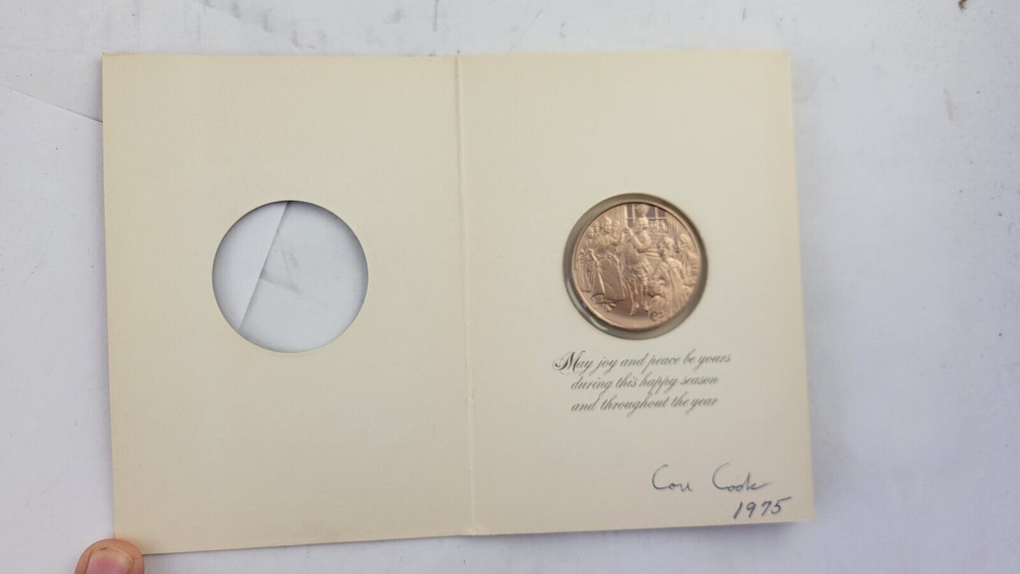 Franklin Mint Bronze Holiday Gala, 1975 Christmas Coin w/Holder Card