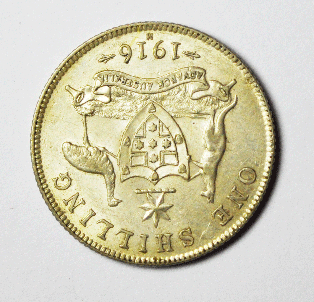 1916 M Australia One Shilling Silver Coin AU Rare KM#26
