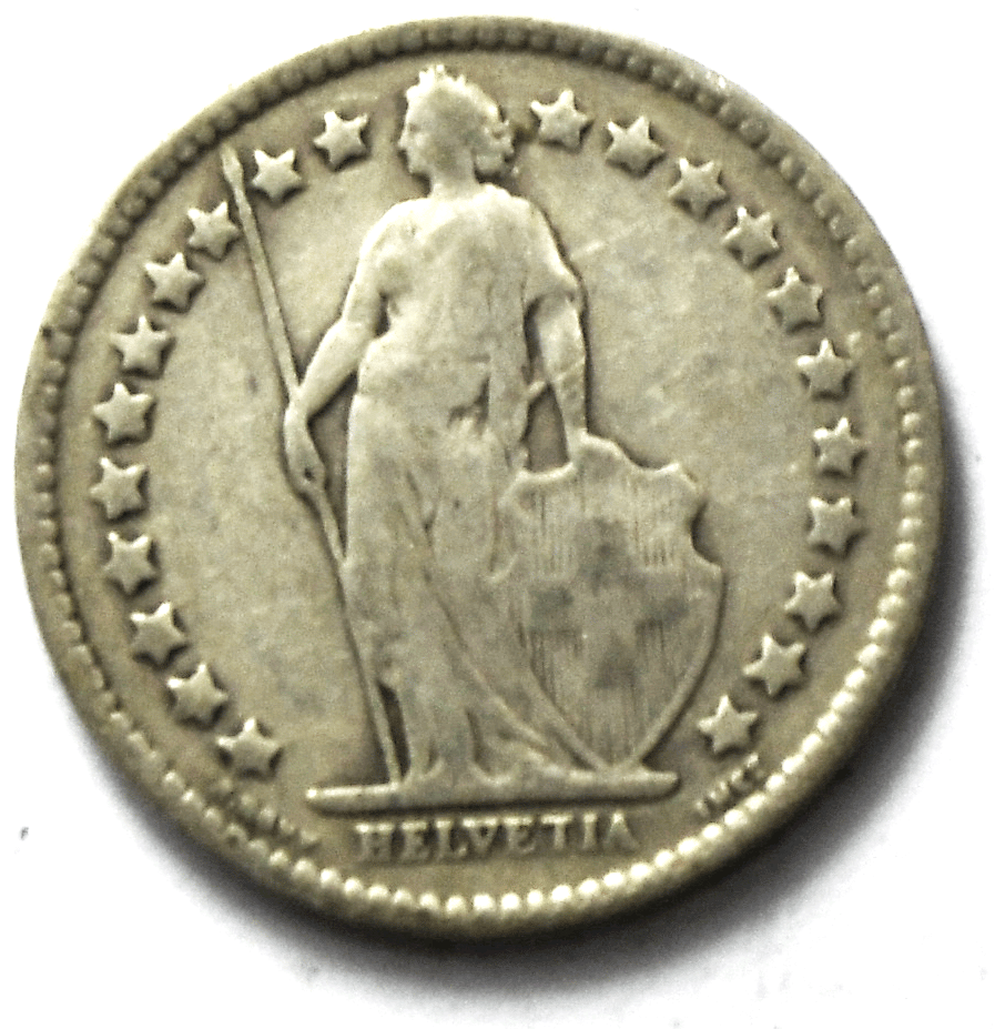 1916 B Switzerland 1/2 Half Franc Silver Coin KM# 23