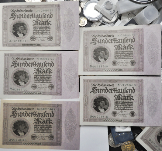 1923 100000 Sequential Marks Germany Currency Notes
