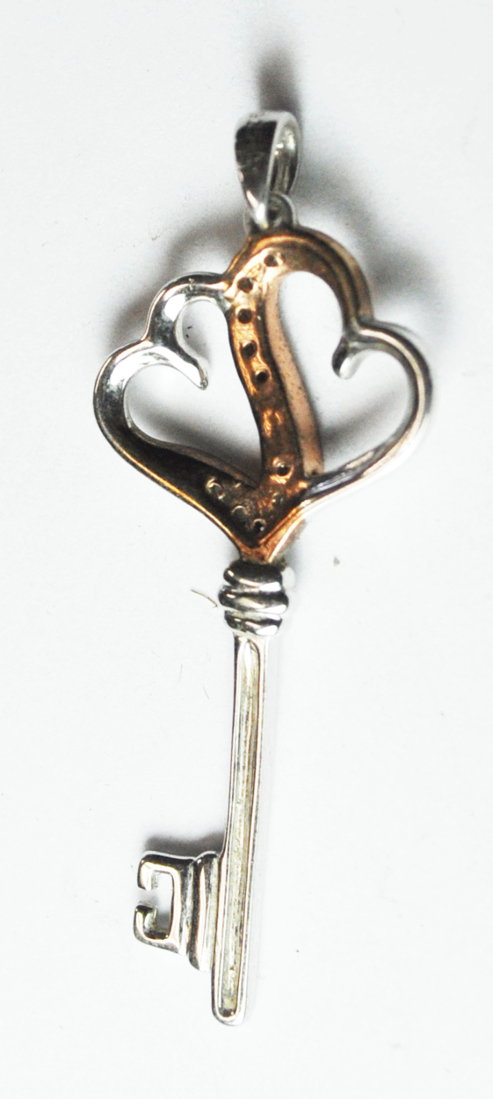 Sterling Silver TU Star Rose Double Heart Diamond Pendant 1-3/4"  x 18mm   2.6g