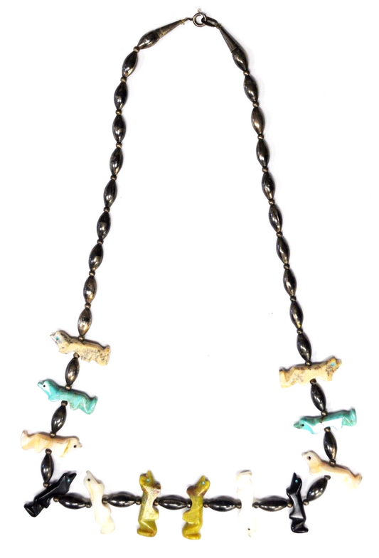 Sterling Silver Carolyn Pollack 29mm Fox Fetish Carved Beaded Necklace 24"