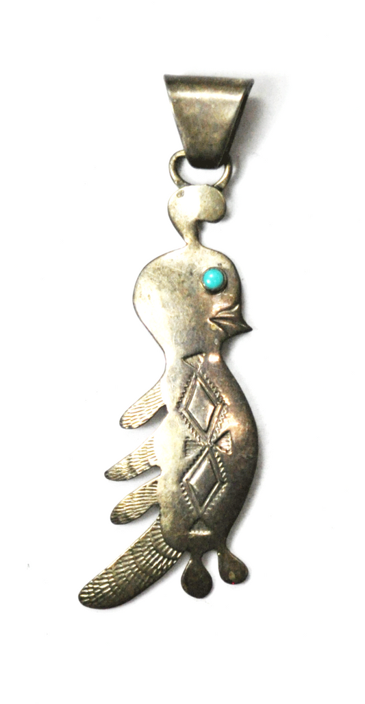 Sterling Turquoise Eye Bird Etched Pendant 78 x 29mm Large Bale