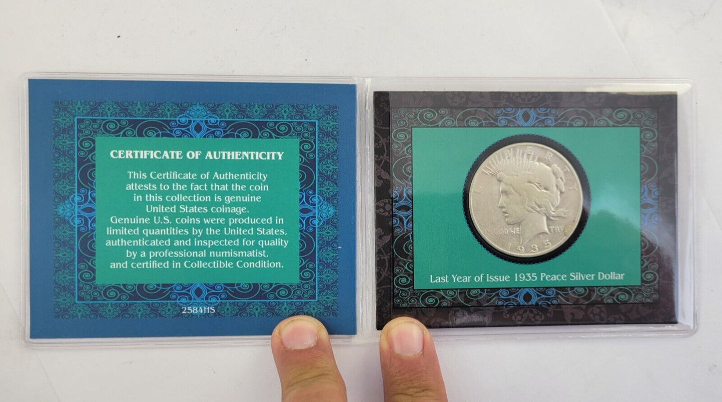 Last Year Of Issue 1935 Peace Silver Dollar Packaged w/COA