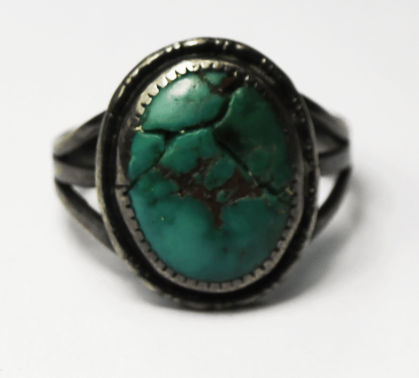 Sterling Silver Green Turquoise Antique Oval Ring 18mm Size 6-1/2