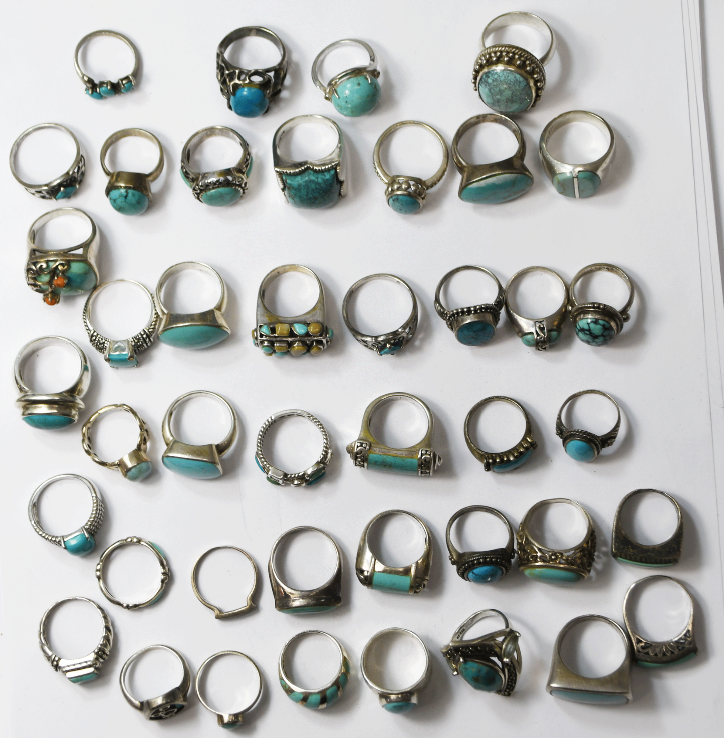 Lot of 42 Sterling Silver Rings Faux Turquoise Dyed Howlite  303g