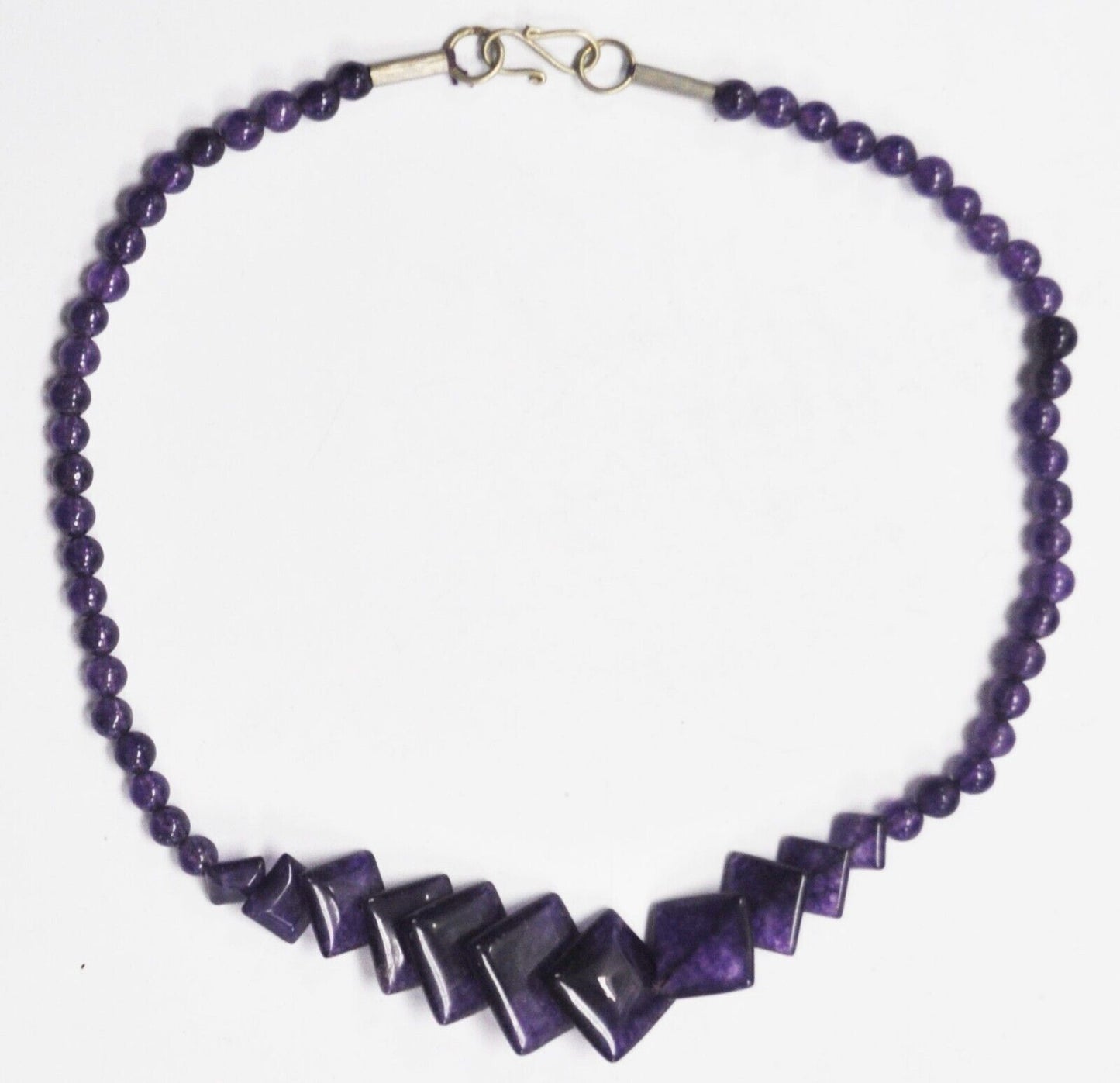 Nickel Silver Purple Crackle Quartz Graduated Square Bead 5-23mm Necklace 17"