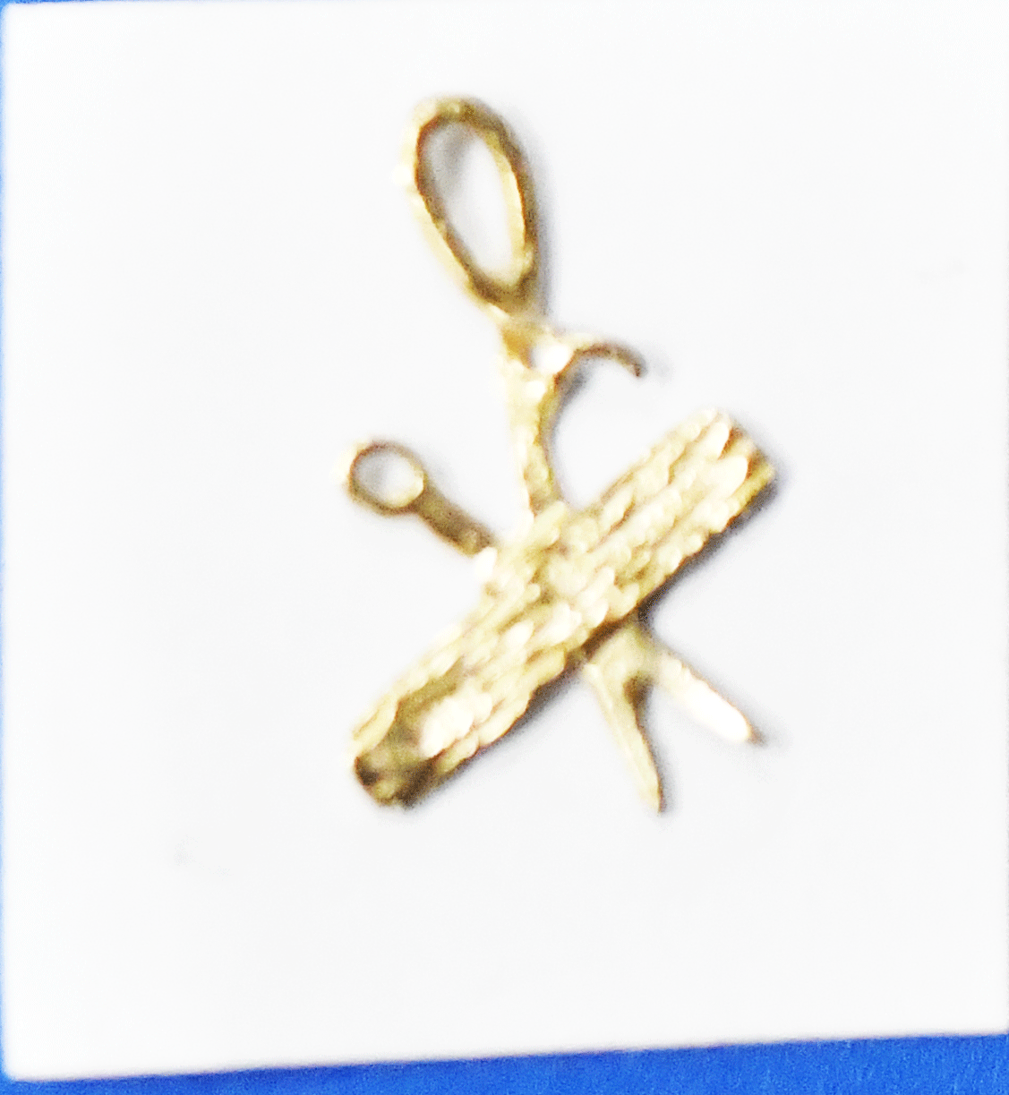 925 Sterling & 14k Gold Scissors Ruler Small Pendant Charm 17mm x 10mm