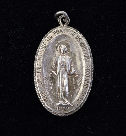 Vintage Sterling Silver Mother Mary Pendant Charm 6.7 grams 1  3/8"