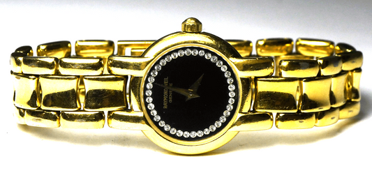 Women's Raymond Weil 3740-1 Black Crystal Dial 18k GEP Wristwatch 21mm 6.25"