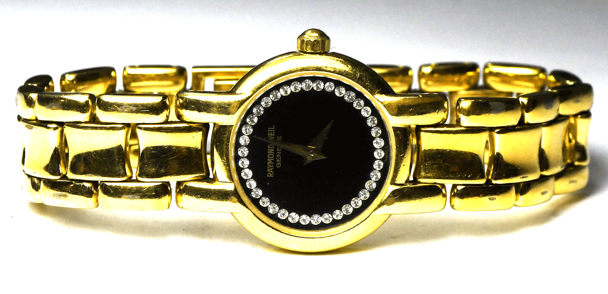 Women's Raymond Weil 3740-1 Black Crystal Dial 18k GEP Wristwatch