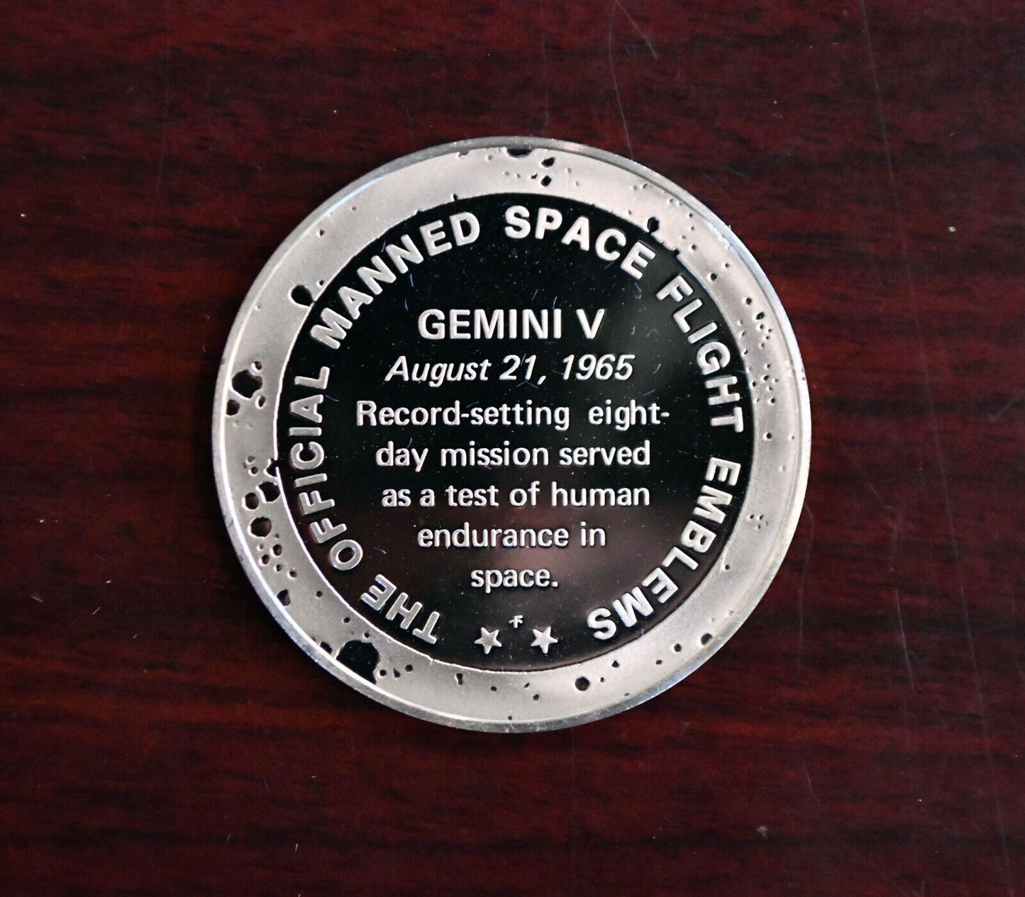 Gemini 5 Franklin Mint Sterling Silver Aug 21st 1965 Space Flight Emblem