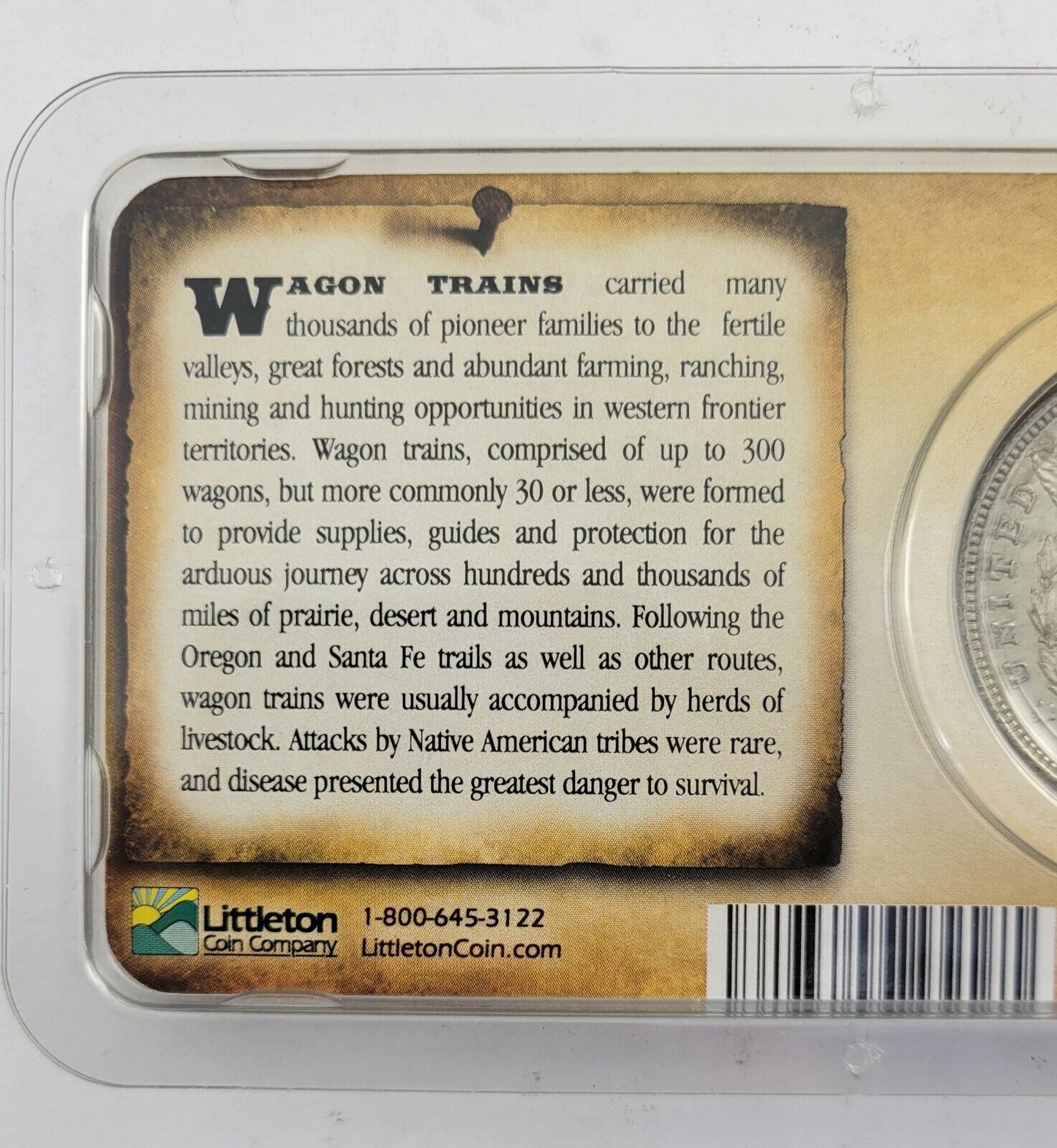 1921 P Morgan Silver Dollar in Littleton holder Wagon Trails