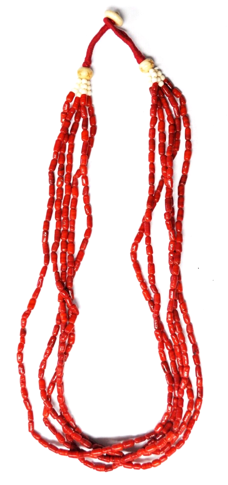 5 Strand Red Coral 5mm Bead Cord Necklace 30"