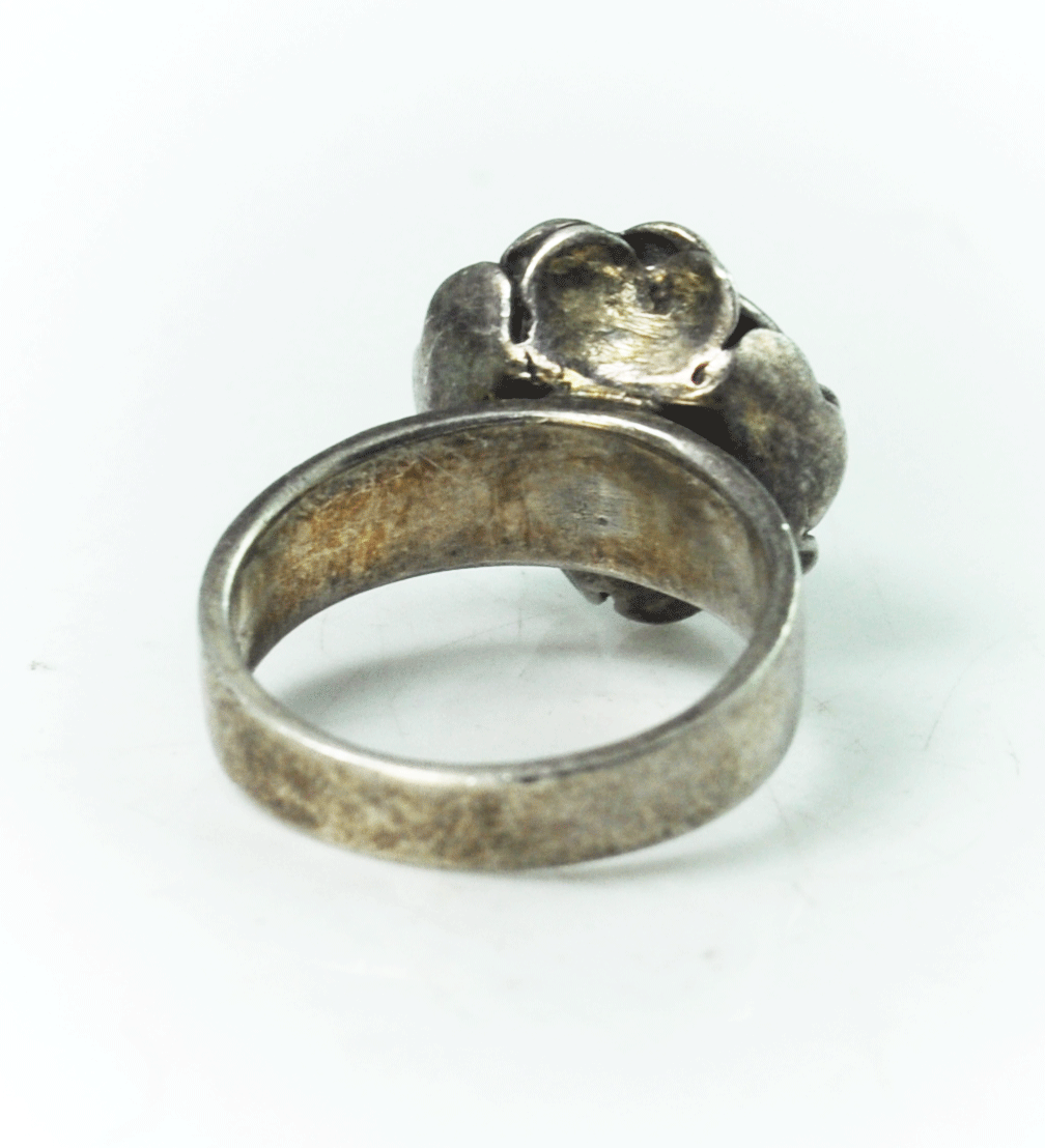 Sterling Silver Flower Rose Solitaire Ring 15mm Size 8