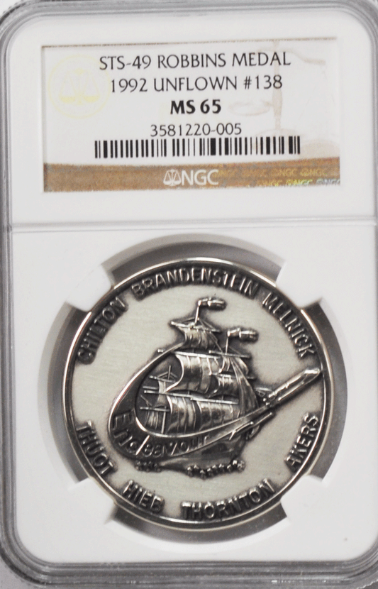 1992 STS-49 Robbins Space Silver Medal Unflown #138 NGC MS65 Endeavour Maiden