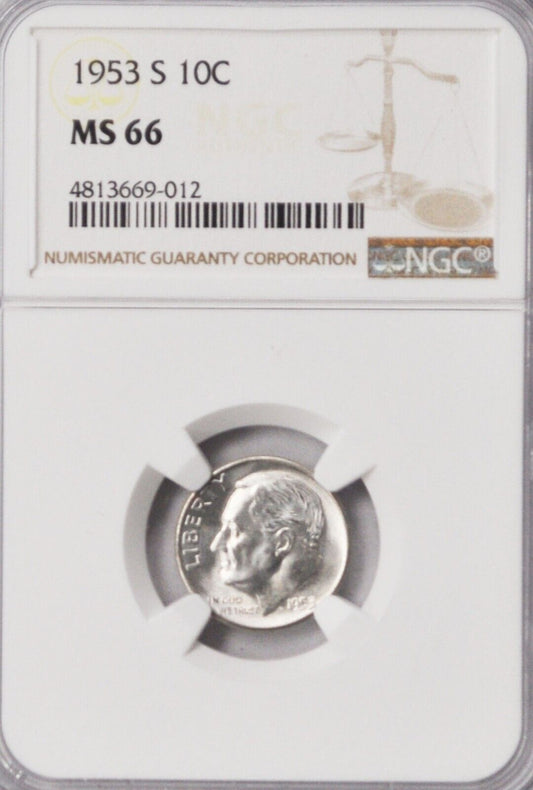 1953 S 10c Roosevelt Silver Dime Ten Cents NGC MS66 BU San Francisco