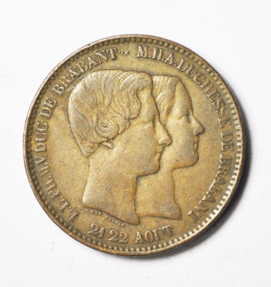 1853 Belgium Bronze Wedding Commemorative Medal Duke Duchess Brabant