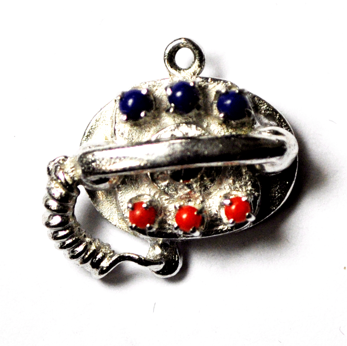 Sterling Silver Telephone Lapis Coral Oval Charm 20mm M&M