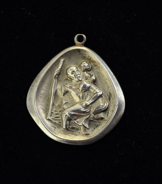 Vintage Sterling Silver St. Christopher w/Child Pendant Charm 10.8 grams 1 1/4"