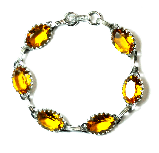 Vintage Sterling Oval Citrine Link Bracelet 11mm 7"   11.5g