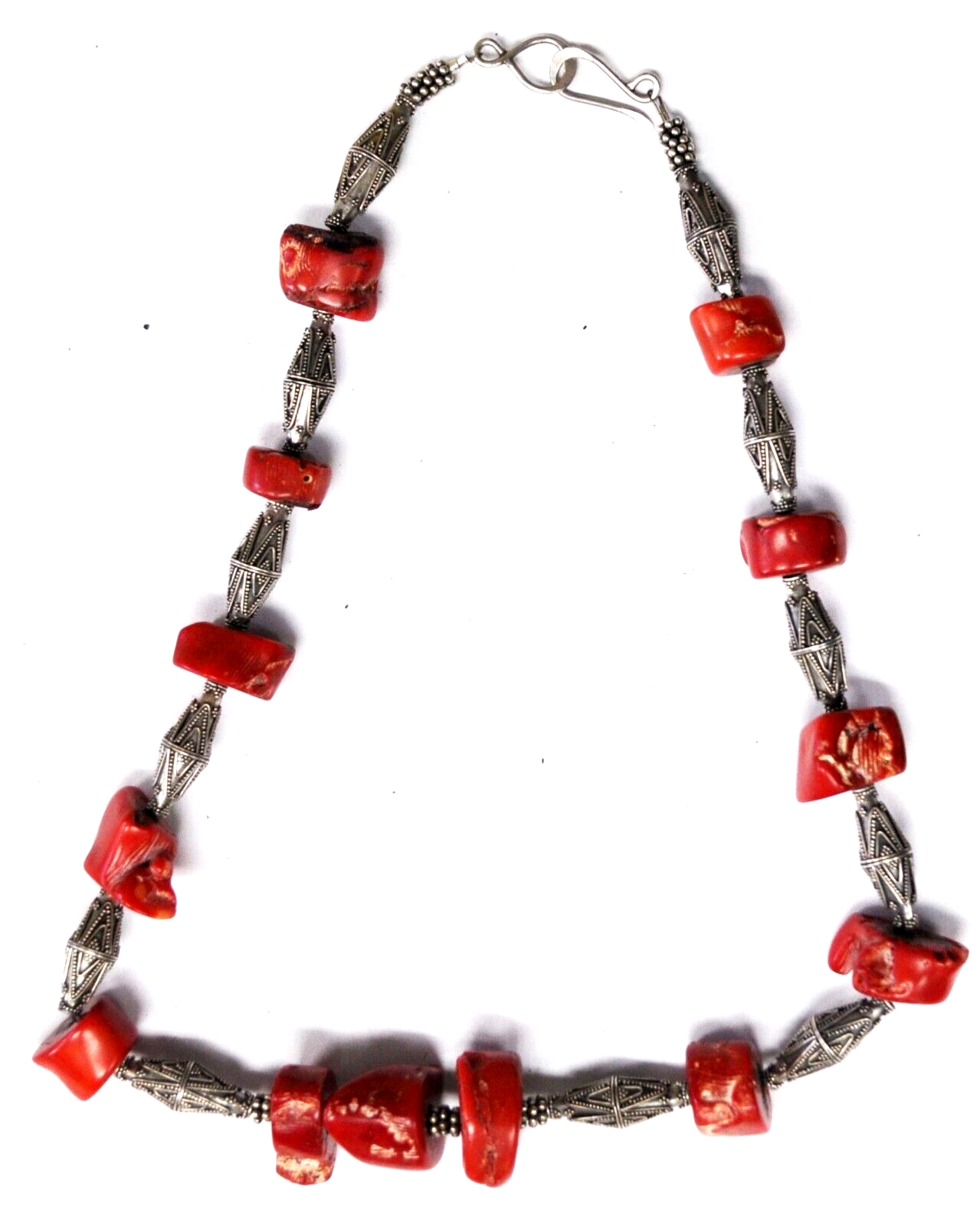 Sterling Silver Bead 27mm Coral Cone Tube Necklace 23.5"
