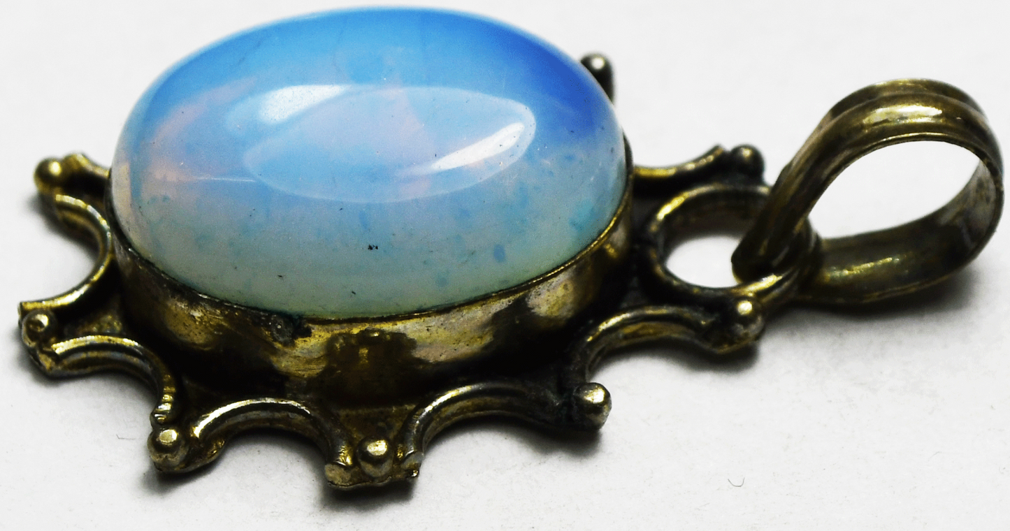 Sterling Silver Oval Opal Sun Spiked Edge Pendant 36mm x 14mm