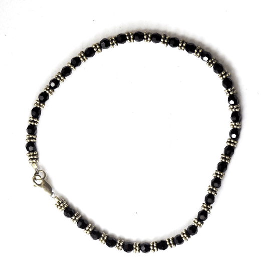 Long Sterling Silver Black & Dot Bead Bracelet 4mm 9.25"
