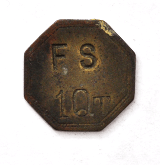 FS 1Qt Octagon Trade Token Bronze 22mm Dairy Milk Antique