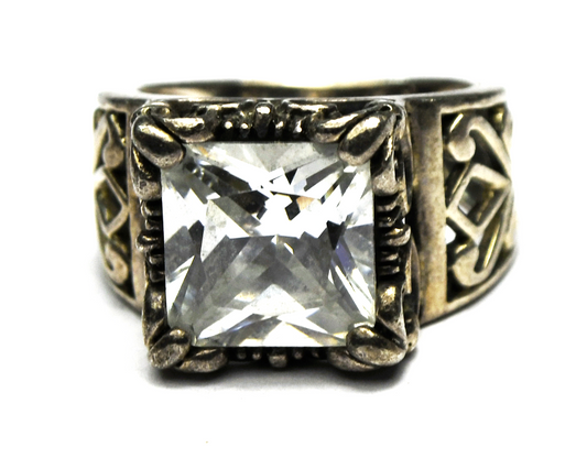 Sterling Silver R0981 Silpada Uptown Square CZ Ring 13mm Size 6