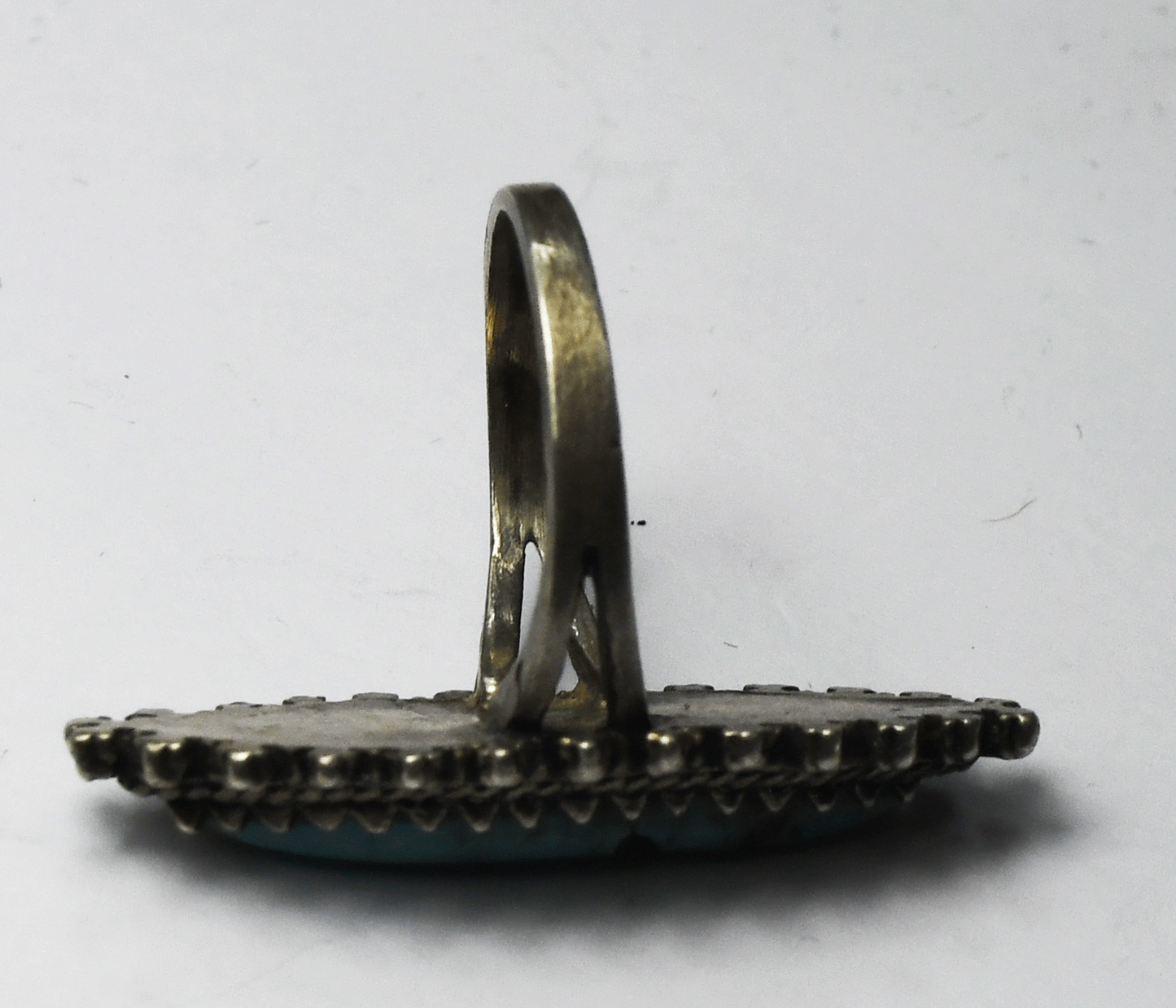 Sterling Silver Vintage Turquoise Spiked Edge Ring 35mm Size 6-1/2