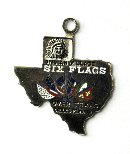 Six Flags Over Texas Dallas Fort Worth Enamel Sterling Charm Native Bust 30mm
