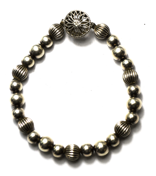 Sterling Silver Round Bead Bracelet 9mm 7"