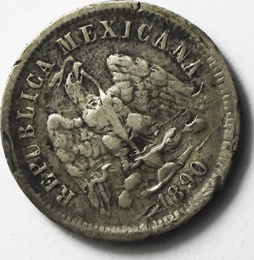 1890 Pi R Mexico Second Republic 10 Centavos Silver Coin KM# 403.9