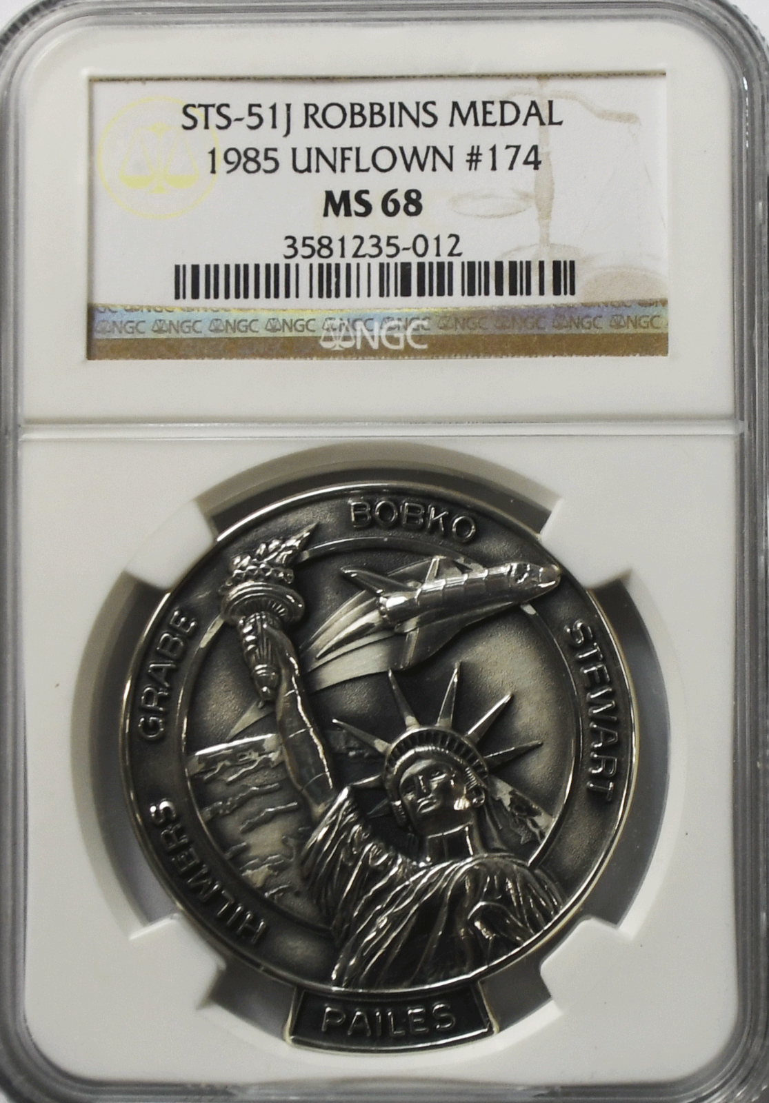 1985 STS-51J Robbins Space Silver Medal Unflown #174 NGC MS68 Atlantis