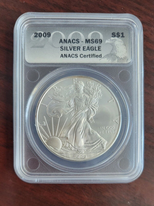 2009 American Silver Eagle $1  ANACS MS69  Grey Label .999 Fine Silver Dollar
