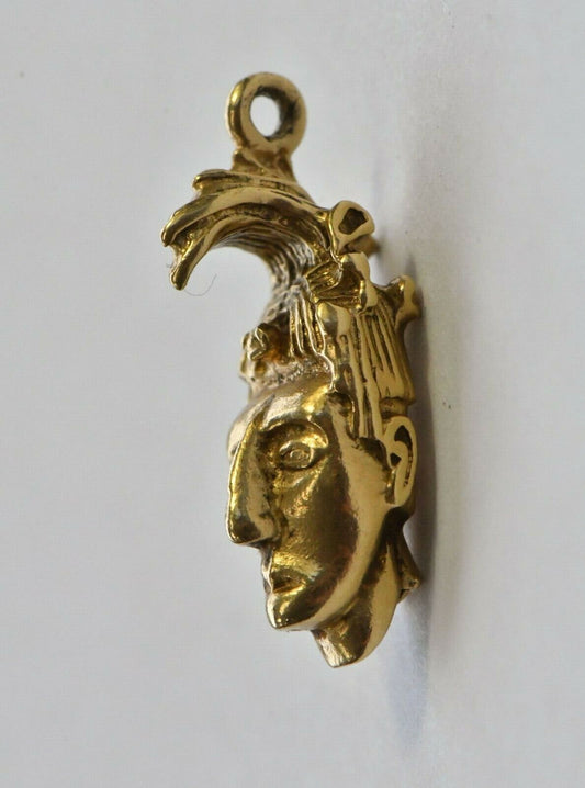 Vintage 14kt Gold Pendant Charm Solid Aztec Mayan African Face 7.7 grams