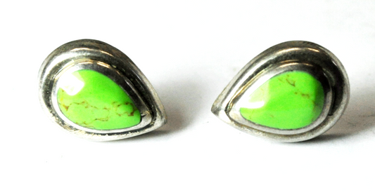 Sterling Silver Bright Green Turquoise TL-115 Teardrop Earrings 13mm x 18mm
