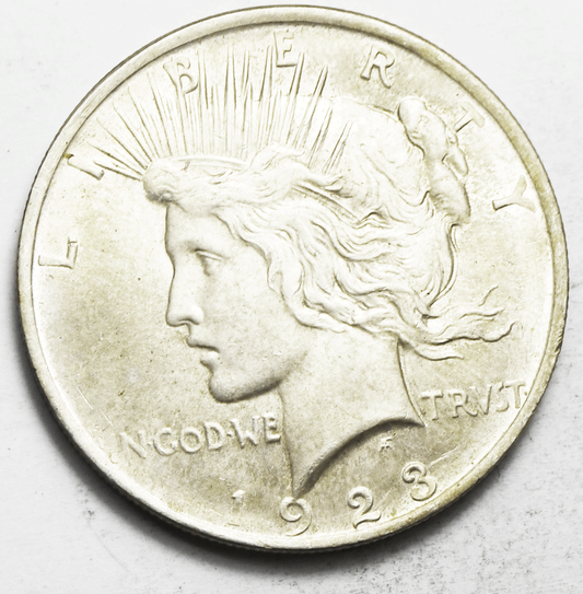 1923 $1 Peace Silver One Dollar US Philadelphia AU-Unc