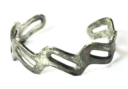 Mexico Sterling Silver Zigzag Loop Cuff Bracelet 14mm 7" Wrist