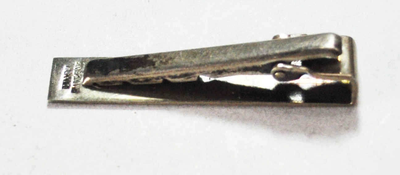 Etched Sterling Silver Mexico Scroll Tie Tack Clip 47mm x 9mm