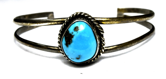 Sterling Silver Turquoise Split Cuff Bracelet 20mm 6-3/4" Wrist