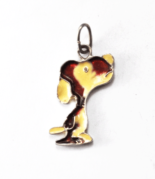 800 Fine Silver Enameled Beagle Snoopy Brown Taupe Camo Pendant 35mm x 17mm